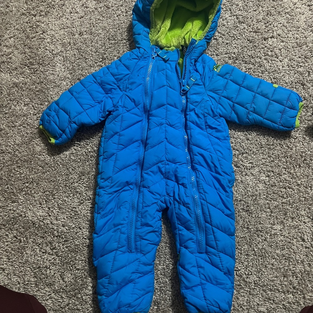 Snozu Bright Blue Baby Snowsuit with Neon Green Plush Lining